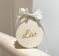 Kerstbal met houten strik 